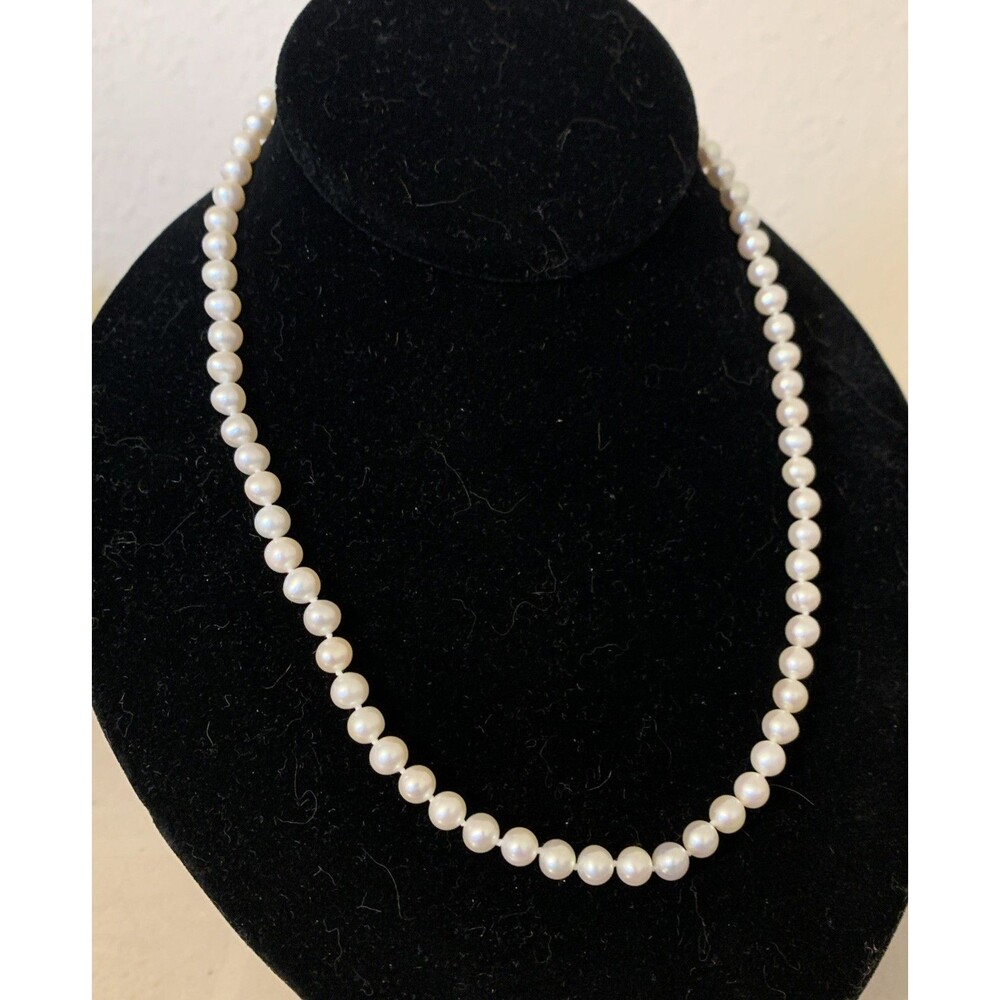 Sterling Silver 7mm Cultured White Pearl Necklace Hand Knotted 18”